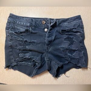 Distressed Black Denim Jean Shorts